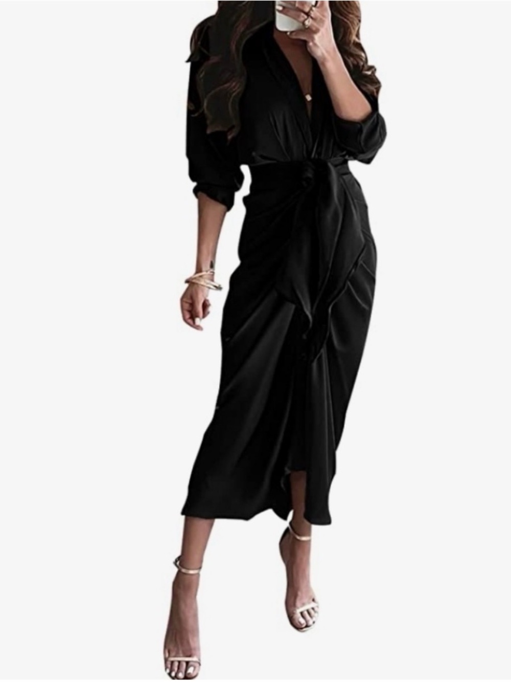 BTFBM Women's Long Sleeve Lapel V Neck Button Down
Satin Dresses Elegant